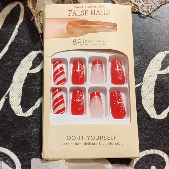 24pcs Glossy Short Ballet Fake Nails, Christmas Red Press On Nails With … - Picture 11 of 17